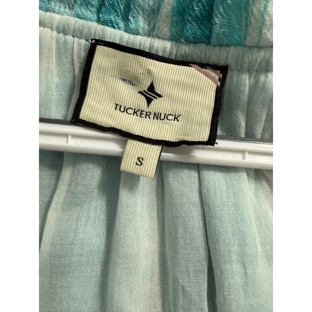 Tuckernuck Teal White Striped Cotton Tiered Maxi Dress Sleeveless Small